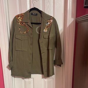 Blue B Sequin Leopard Utility Jacket